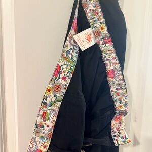 koi Black Scrub Pants with Floral Trim on Waistband